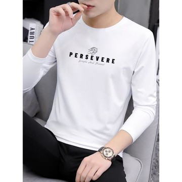 2025新款男士t恤長袖打底衫秋裝純棉體桖秋衣潮流上衣服純色內搭