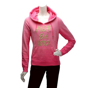 Abercrombie & Fitch 翠綠字母內刷毛長袖連帽TEE(女-淡粉)