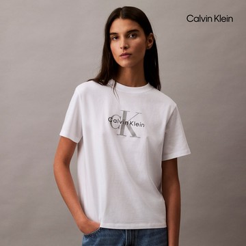 【Calvin Klein】 CK 經典 Monogram 圓領 T 恤_白色