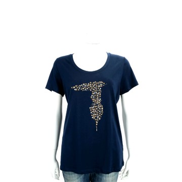 TRUSSARDI 深藍色創意貼飾棉質短袖T恤