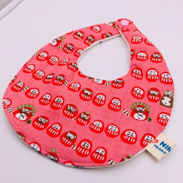 粉色福神狸貓圍兜 二重紗 口水巾  彌月禮