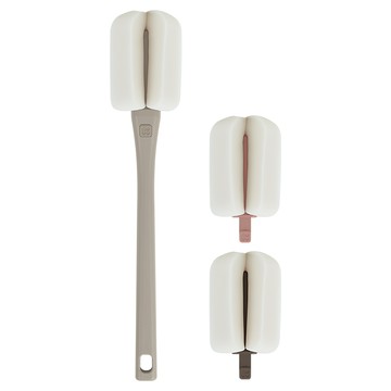 MOTHER-K 極簡奶瓶水杯海綿刷套裝 奶瓶刷5.4x30cm (海綿頭5.4x10cm) 含1手把+3刷頭 德國高密度海綿  亞麻棕  1組