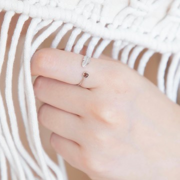 茶晶925純銀羽毛戒指 可調式戒指