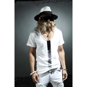 潮男中長款刷漆短袖T恤低胸圓領棉質打底衫時尚大碼半袖韓版夏裝