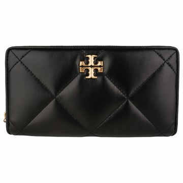 TORY BURCH- Kira 金屬TB 菱格紋皮革拉鍊長夾(素面黑)