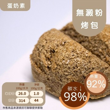 米林香  無麵粉麥麩皮烤包一入26卡 淨碳1.0克 無澱粉 無蔗糖 飽足感主食 麵包 餐包 單包2入