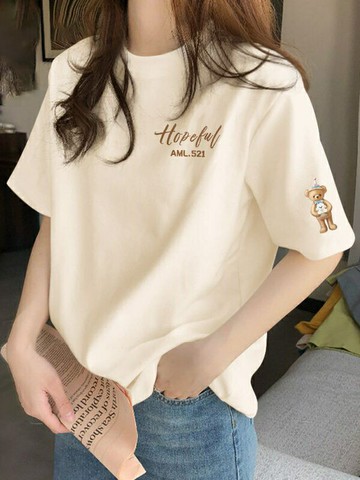 好康優選杏色純棉短袖T恤女夏季2025新款爆款設計感正肩時尚洋氣體恤上衣