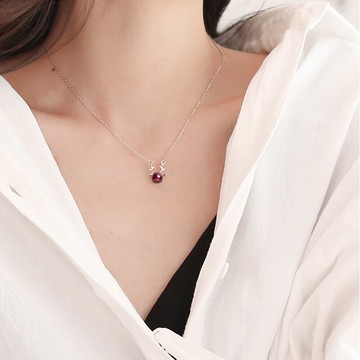 925銀石榴石麋鹿角項鏈女潮簡約小清新森系一路有你鎖骨鏈 女網紅1入