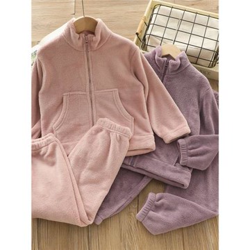 兒童法蘭絨睡衣套裝秋冬季加絨加厚家居服男大童女孩珊瑚絨親子款