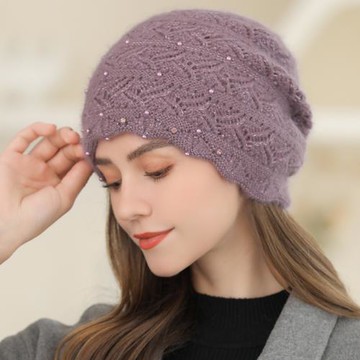 貝雷帽子女秋冬韓版百搭毛線帽雙層保暖護耳老人帽中老年冬帽冷帽
