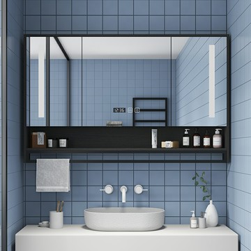 免運 浴室鏡櫃 實木浴室鏡柜智能掛墻式收納柜帶燈洗漱梳妝鏡子儲物衛生間置物架 特賣/快出 售後保障