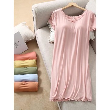 自帶胸墊莫代爾睡裙女士短袖夏季薄款睡衣涼感罩杯一體文胸家居服