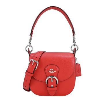 COACH KLEO 17 荔枝紋皮革肩背/斜背兩用包(罌粟紅)