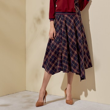 CLL巧玲瓏 不規則下擺格紋長裙 1789023