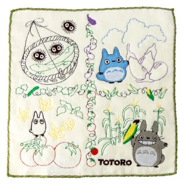 真愛日本 宮崎駿 吉卜力 龍貓 龍貓們野菜 純棉 無撚系 電繡 小方巾 手帕 擦手巾 小毛巾 擦汗巾 口水巾