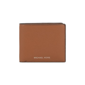 [平輸]Michael Kors 銀字Logo 荔枝皮革對開證件照短夾(焦糖色)