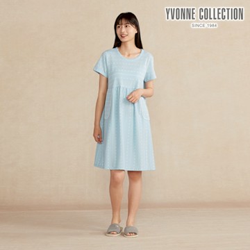 YVONNE 以旺傢飾 寶石提花短袖洋裝-春日藍