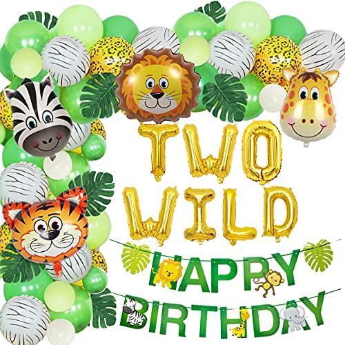 2歳 誕生日飾り バルーンガーランド 森動物 緑 グリーン 男の子 子供