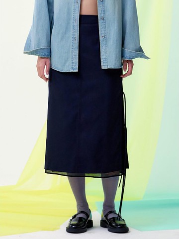 Ribbon Point H-line Midi Skirt [Navy] (KE5127M04R)
