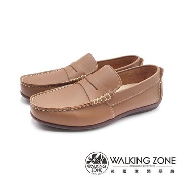 WALKING ZONE(男)軟皮革 樂活雅仕平底樂福鞋 男鞋-淺咖