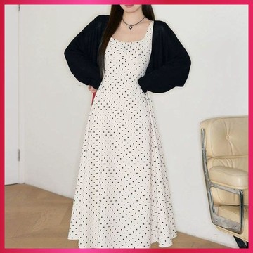 『ATC』大碼連身裙女裝波點吊帶女夏季法式初戀收腰裙子防曬開衫兩件套裝
