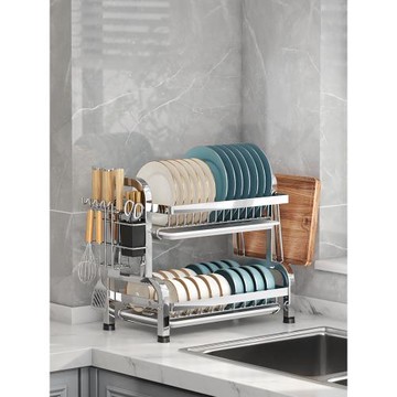 廚房置物架碗碟瀝水架不銹鋼碗架家用臺面碗柜雙層碗筷碗盤收納架