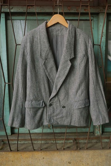 純情百貨行 Vintage 古著 古著外套 直條毛料灰西裝外套 SU11