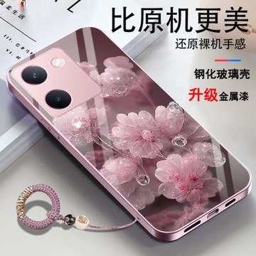 適用vivoy100i手機殼y100維沃y一百por5G玻璃鏡面金屬漆晶瑩花防摔簡約可愛精孔網紅輕奢全包軟套冷淡男女