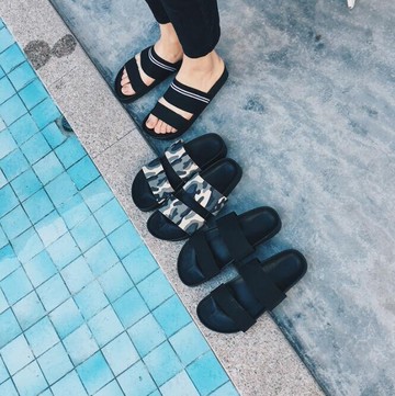 FINDSENSE MD 韓國 休閒 時尚 男  圓頭 織帶 黑白 迷彩 一字拖鞋 學生拖鞋