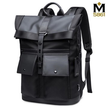 【男包】後背包 電腦包 BANGE 大容量 上折雙前袋設計 後背手提兩用包黑色