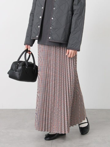 素面/格紋俐落百褶長裙(0F001182610) - Lugnoncure