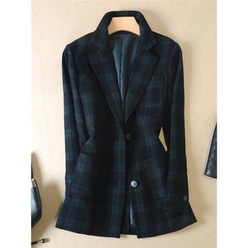 格子西裝外套女秋冬2024新款韓版修身顯瘦羊毛呢冬季女式休閑西服