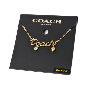 COACH 草寫COACH愛心晶鑽墜飾鎖骨鍊-金色