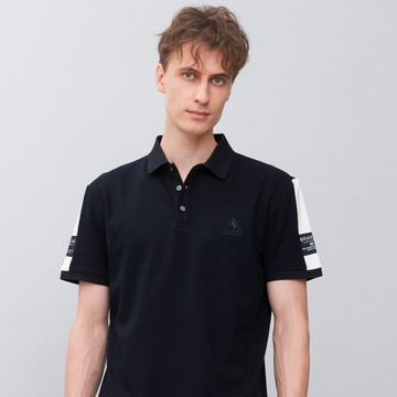 oillio 男裝熱銷款 短袖棉POLO衫 休閒簡約款 商務 時尚拼接 透氣舒適 黑藍色 26561775