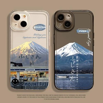 適用iphone15蘋果16promax手機殼14富士山13雪山12情侶11男17女x新款xs小眾xr透明7個性創意8全包plus軟套