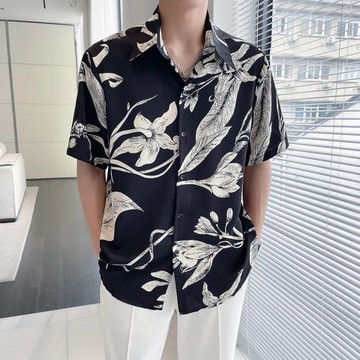 夏威夷襯衫男短袖夏季薄款冰絲花襯衣外套高級感潮牌痞帥男士上衣