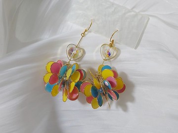 Miss Paranoid 愛心水晶馬卡龍垂墜彩球 樹脂耳環 925銀針