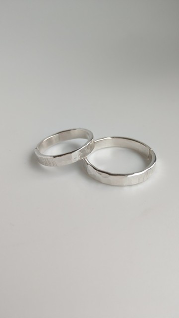 手工鍛敲水波紋 豎紋純銀開合戒指 單個 客製敲字