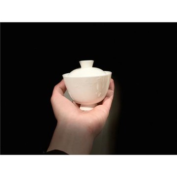 90年代臺定德化白瓷蓋碗 明刻梅花竹紋飾蓋碗 泡茶碗工夫茶道利器