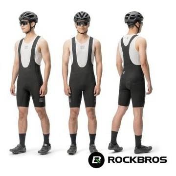 《《ROCKBROS洛克兄弟》風行透氣吊帶短車褲 麒麟黑 (無縫吊帶/男車褲/吊帶車褲/中長程騎乘/單車)