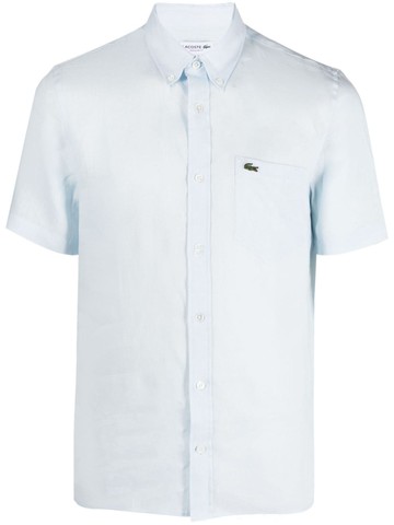 Lacoste - logo-embroidered shortsleeved shirt - men - Linen/Flax - 39 - Blue