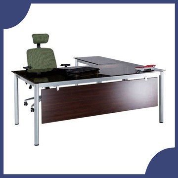 【屬過大商品，運費請先詢問】辦公家具 TSB-18090TG+TSB-9050TG 茶色玻璃 主管桌 烤銀 辦公桌 書桌 桌子