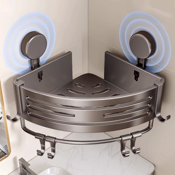 韻潔雅 浴室三角置物架免打孔吸盤三角籃衛生間牆轉角壁掛式多層收納神器