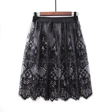 蕾絲短裙女生 高腰a字裙 打底裙性感蕾絲寬鬆大尺碼半身裙內搭裙外搭裙 襯裙 罩裙 新款 摩天大樓