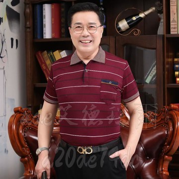 爸爸短袖t恤男 夏裝中年男士冰絲POLO衫 春夏季寬鬆中老年人男裝爺爺 polo衫男 男士polo衫 冰絲polo衫