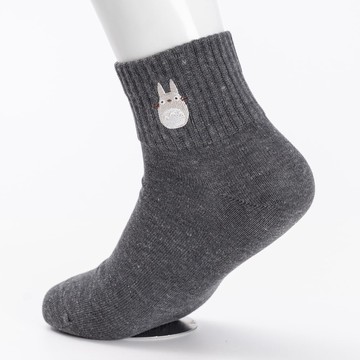 真愛日本 宮崎駿 吉卜力 龍貓 螺紋短襪 刺繡 大灰龍貓深灰 襪子 保暖襪 裸襪 卡通襪