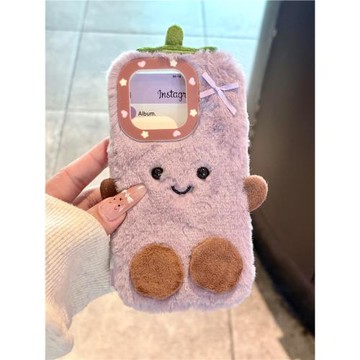 秋冬毛絨可愛紫色茄子適用蘋果16promax手機殼iPhone15新款14pm卡通毛茸13網紅超火16pro簡約15pro韓風15全包