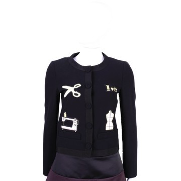MOSCHINO 黑色裁縫拼貼設計排釦外套