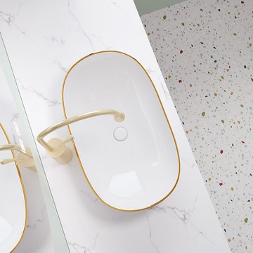 免運/可開票 洗脸盆 洗手盆 台上盆  北歐臺上陶瓷洗手盆衛生間家用洗臉盆單盆金邊藝術面盆陽臺尺寸S