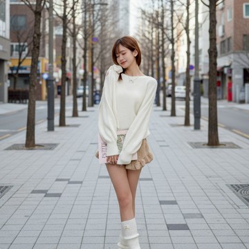 肩綁蝴蝶結寬鬆毛衣-白【KT224787】